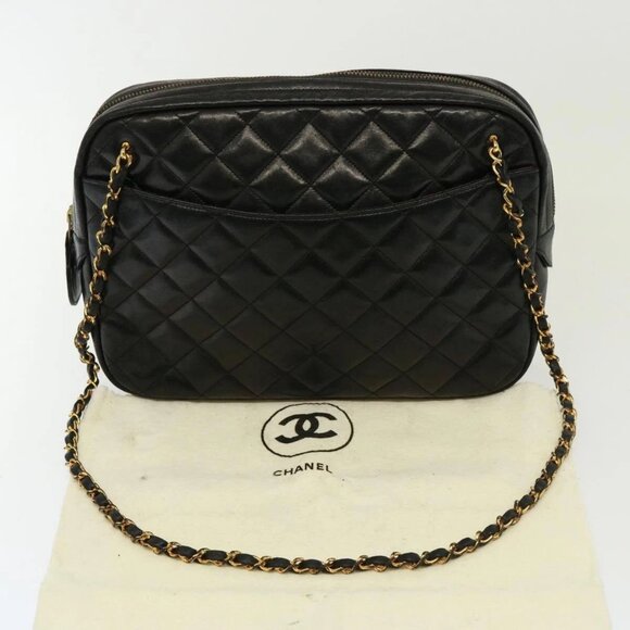 CHANEL Matelasse Chain Shoulder Bag Lamb Skin Black - Picture 1 of 16